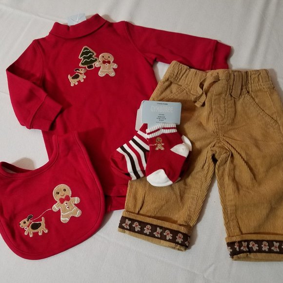 Gymboree 3-6 Month Gingerbread Boy Pants, Bodysuit, bib & 0-3 socks Outfit NWT - Picture 5 of 8